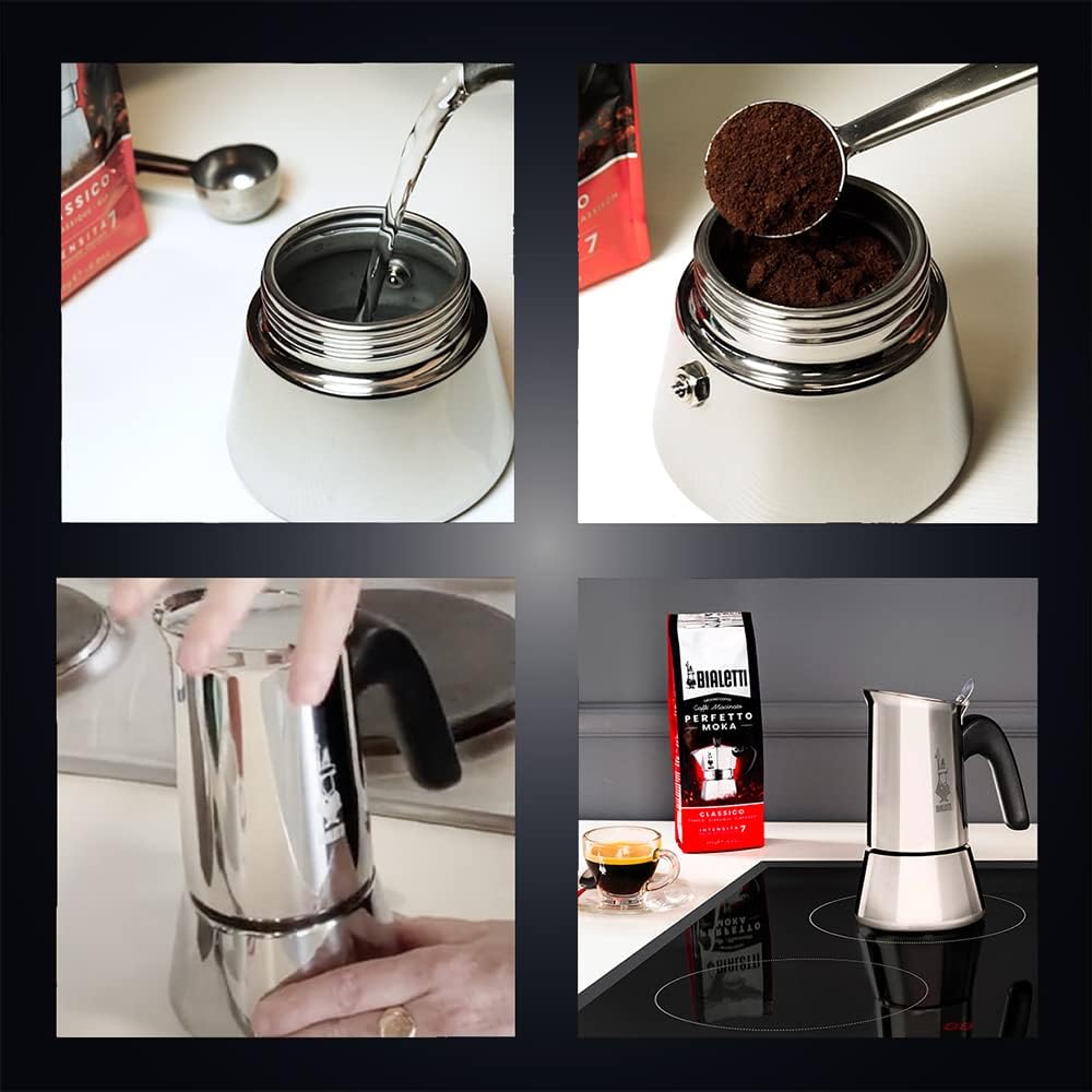 Bialetti - New Venus, stainless steel espresso coffee machine, suitable for all types of stoves, 2 cups (85 ml), aluminium, silver (Not induction safe)