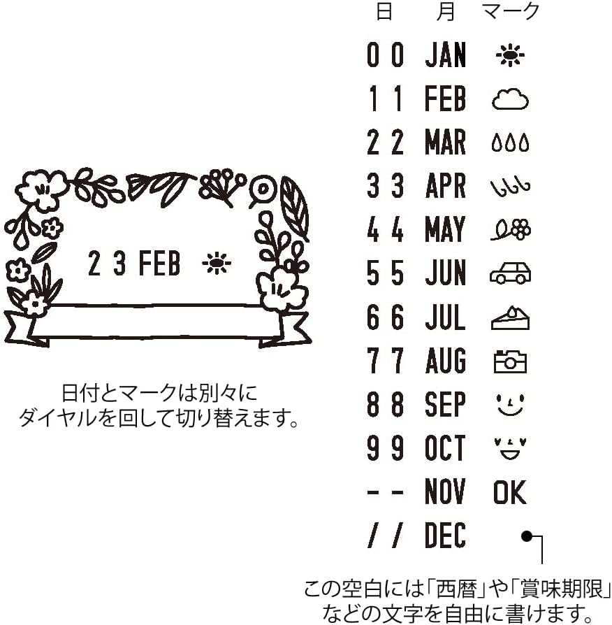 DESIGNPHIL 35455006 Midori Stamp Rotating Stamp Date Floral Print