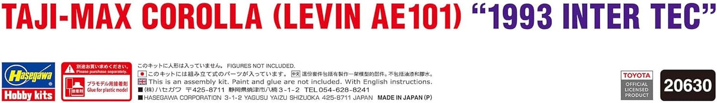 Hasegawa 20630 1/24 Taji-Max Corolla, Levin AE101, 1993 Inter Tec Model Kit, Multi-Colour