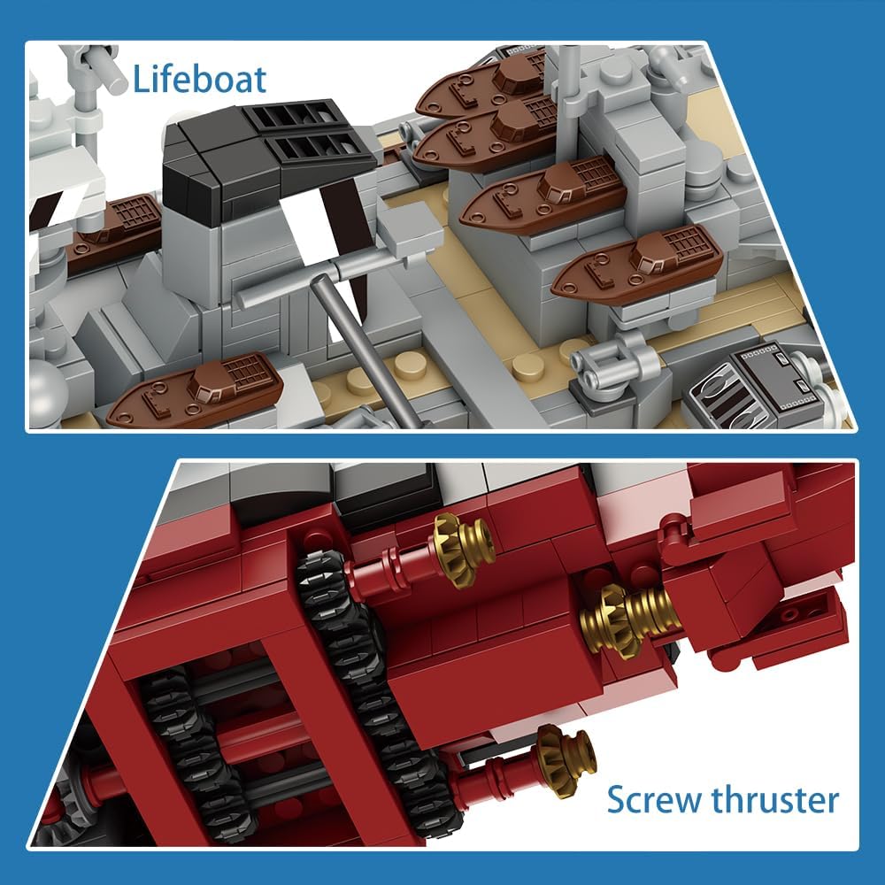 MISINI Technik FC4201 German Battleship Bismarck Clamp Blocks, 2081 PCs/MOC Large WWII German Military Warship Marine Battleship Model for Adult
