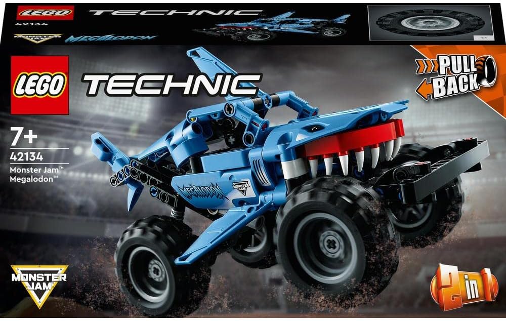 LEGO 42134 Technic Monster Jam Megalodon, 2-in-1 Pull-Back Shark Car for Lusca Low Racing Car