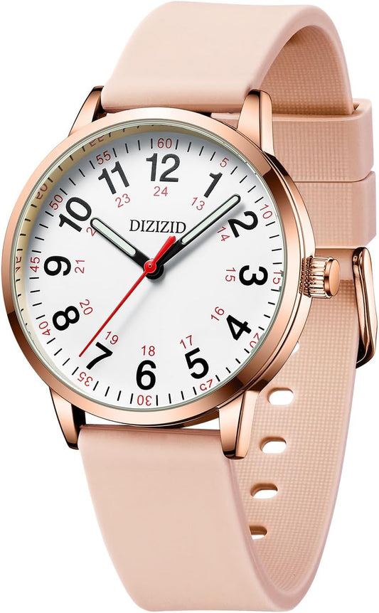 DIZIZID Nurse Watch for Medical Professionals and Students, Military Time Waterproof Luminous Easy Read Dial, 24 Hour with Second Hand, Colorful Silicone Band, Wrist Watches for Women, Men, Doctors