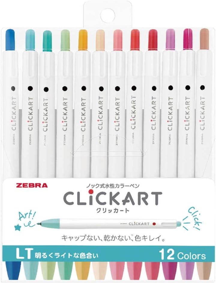 ZEBRA Clickart Water-Based Pen Bright Light 12 Colors Set, Wyss22-12Clt