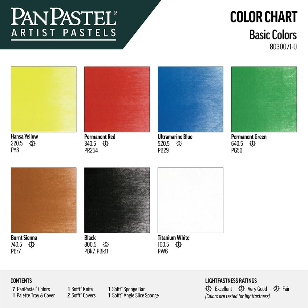 PanPastel Artist Pastels by Golden, Basic Colors Set, 7 Color, Professional Artist Pastels, Unique Pan Format (Cake-Like)