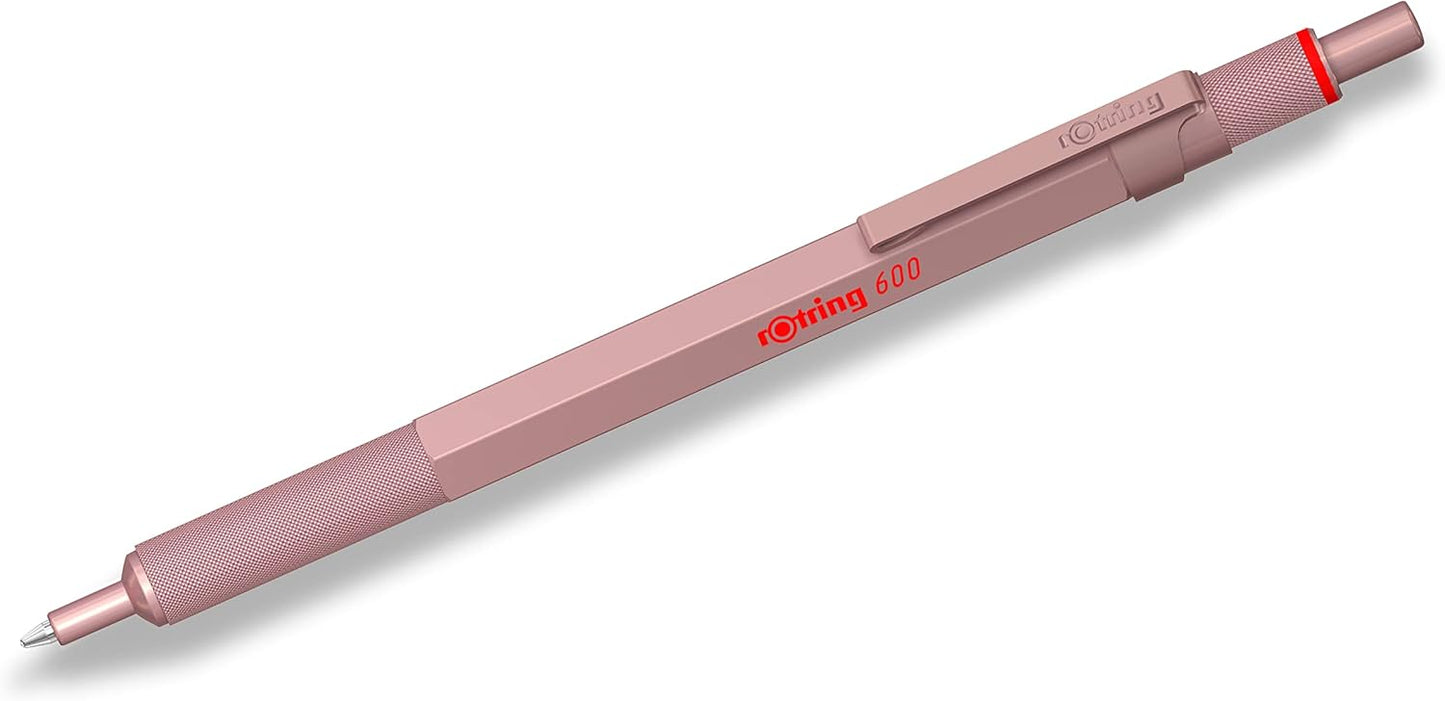 Rotring 600 Metallic Ballpoint Pen Medium Point Black Ink Rose Gold Barrel Refillable 1 Count