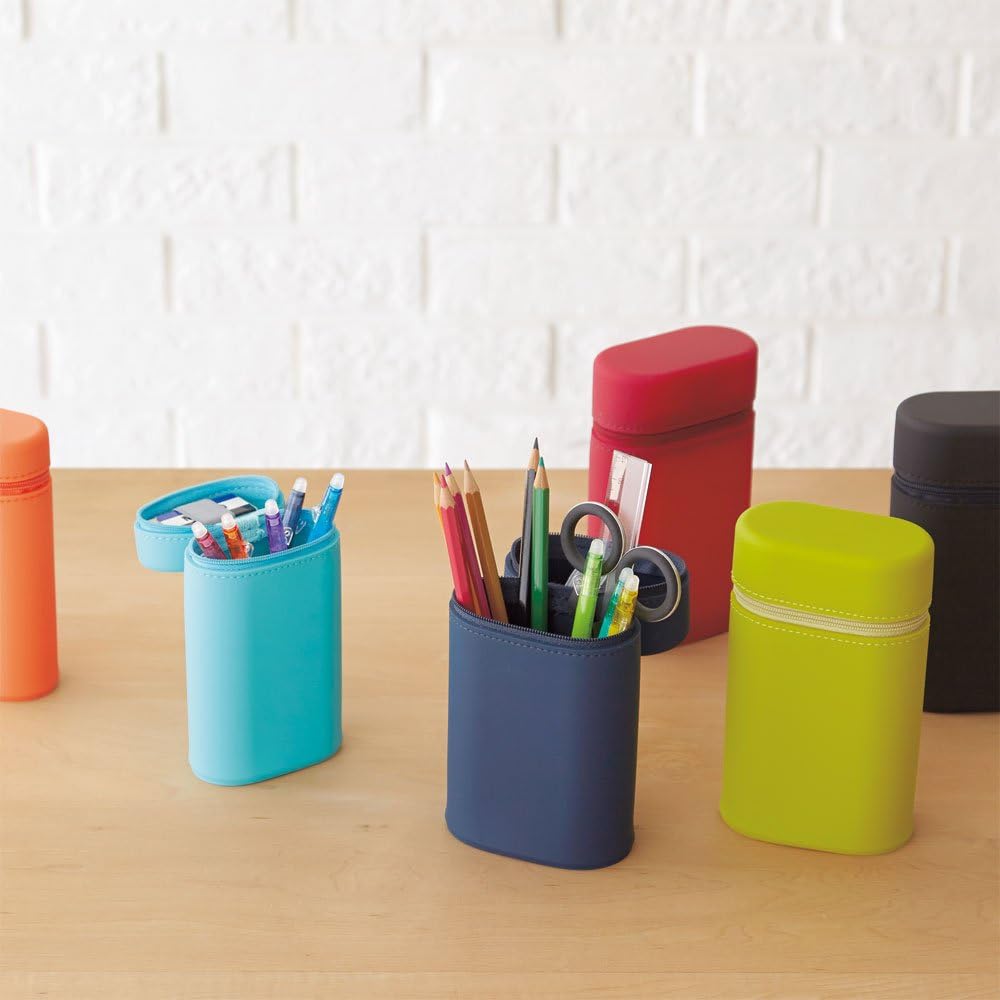 Lihit Lab A7695-3 Stand Pen Case, Oval Type, L, Red