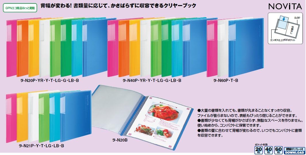 Kokuyo 20-pocket binder with plastic sleeves, expandable art portfolio folder