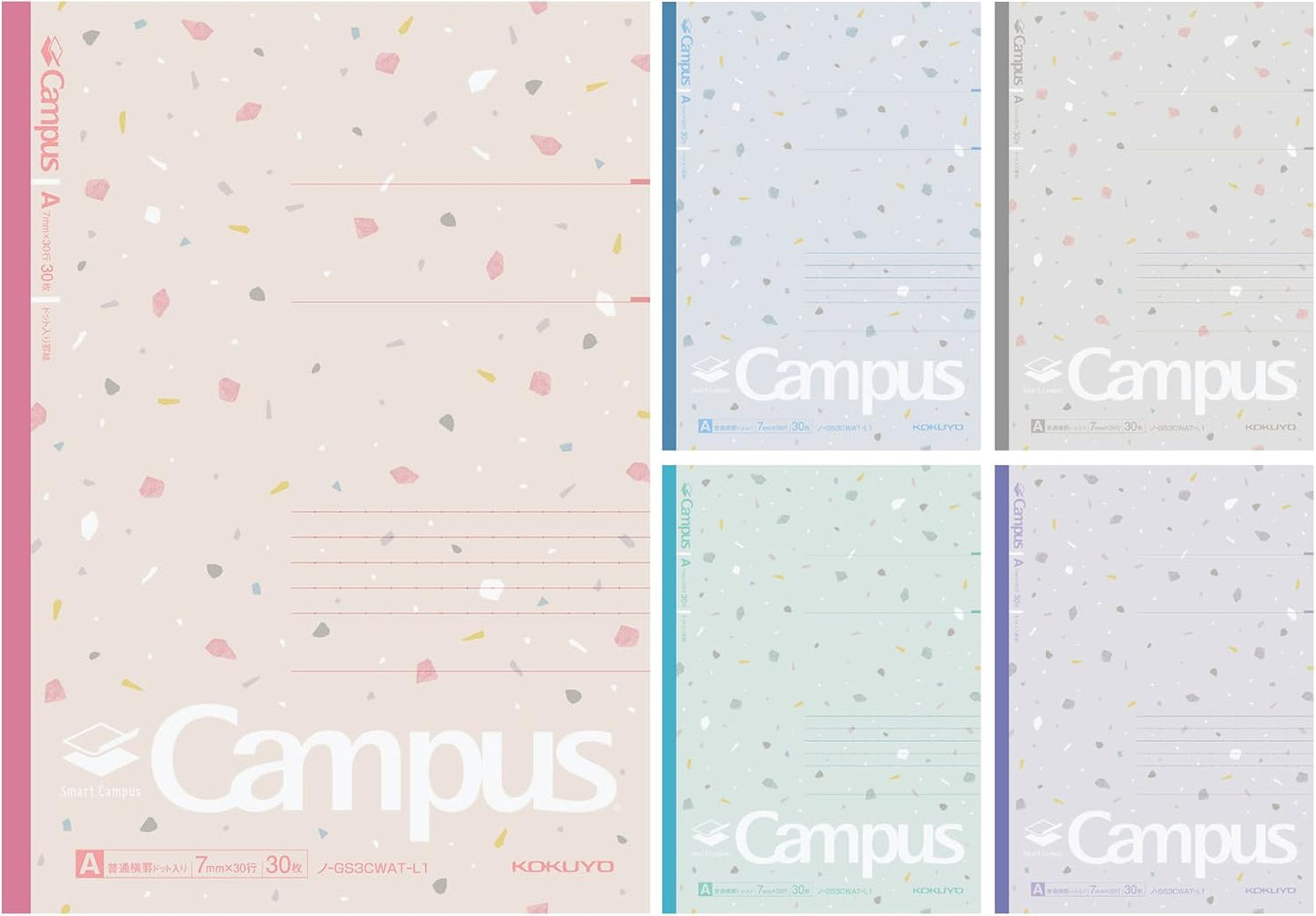 KOKUYO Composition Notebooks, 5 Pack Campus Semi-B5 Comp Book with Dot A 7mm Ruled, 30 Sheets, School Lined Notebook in Shear Stone, Journal Notebook for Women Work Study Note Taking(NO-GS3CWAT-L1X5)