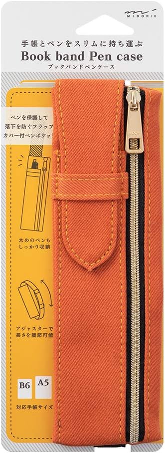 Midori 62323006 Pen Case, Bookband Pen Case, for B6 to A5, Orange