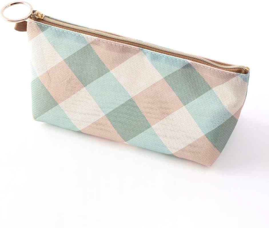 DESIGNPHIL Midori 53334006 Pouch with Gusset, Mesh, Checkered Pattern, Light Blue