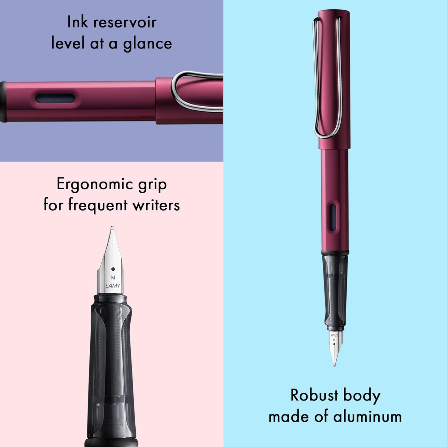 LAMY AL-star black purple - Fountain Pen with ergonomic grip & polished steel nib in size M - lightweight aluminum body - including LAMY T 10 blue cartridge - Right-Handed