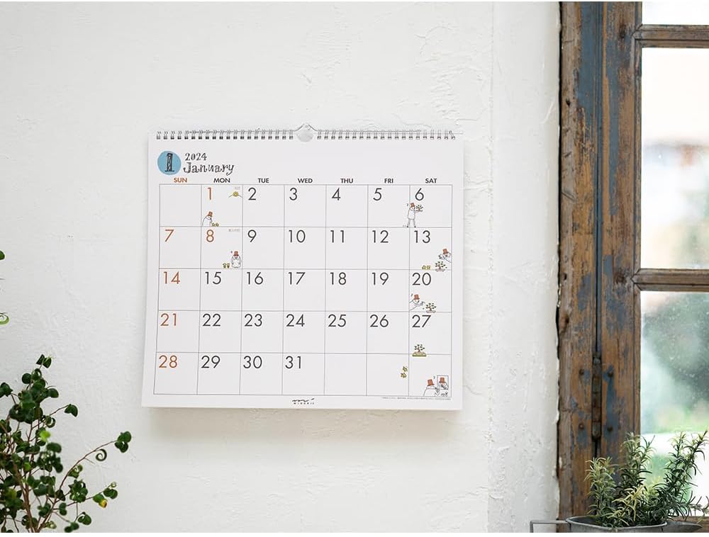 Midori 31287006 2024 Wall Calendar, Large, Country Time Floral Pattern (Ojisan Print)