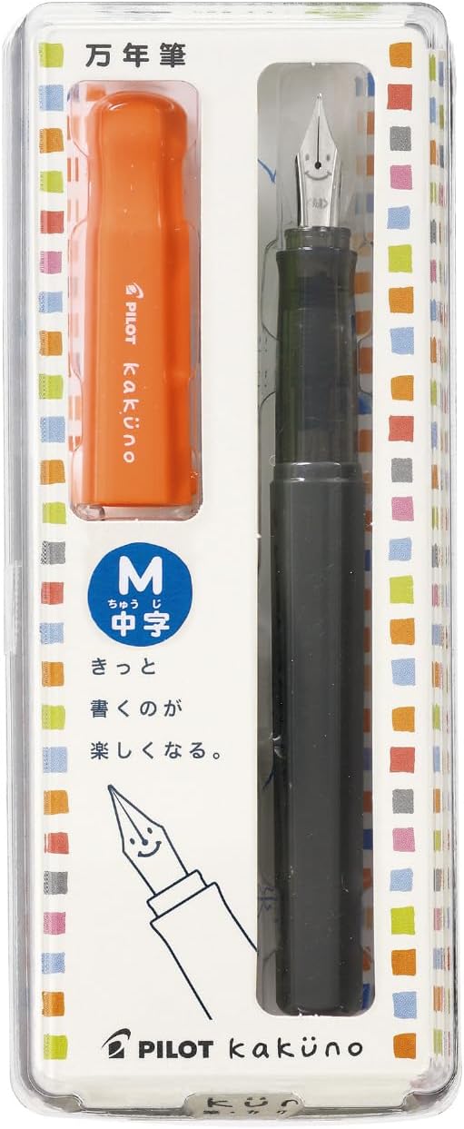 PILOT Kakuno Fountain Pen of Biginners, Medium Nib, Orenge Body (FKA-1SR-OM)