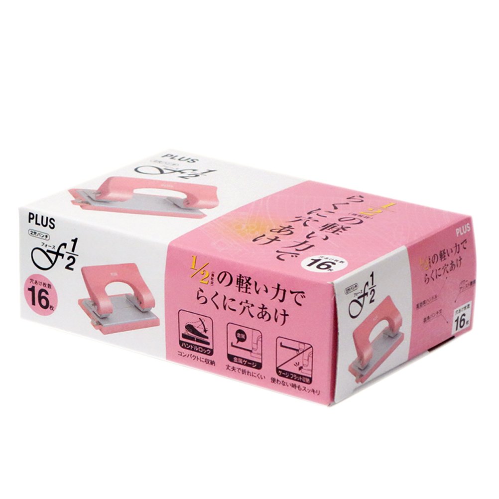 Plus PU-816A, 30-699 Punch Force 1/2, 2 Holes, Number of Drills, 16 Pieces, Small, Pink
