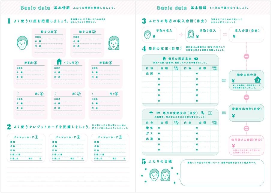DESIGNPHIL Midori 12853006 Household Account Book, A5 Monthly Working Futari Family Print