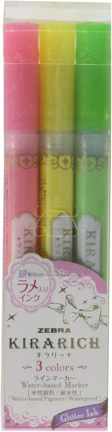 ZEBRA Glitter Highlighter, Kirarich, Pack of 3 (WKS18-3C)