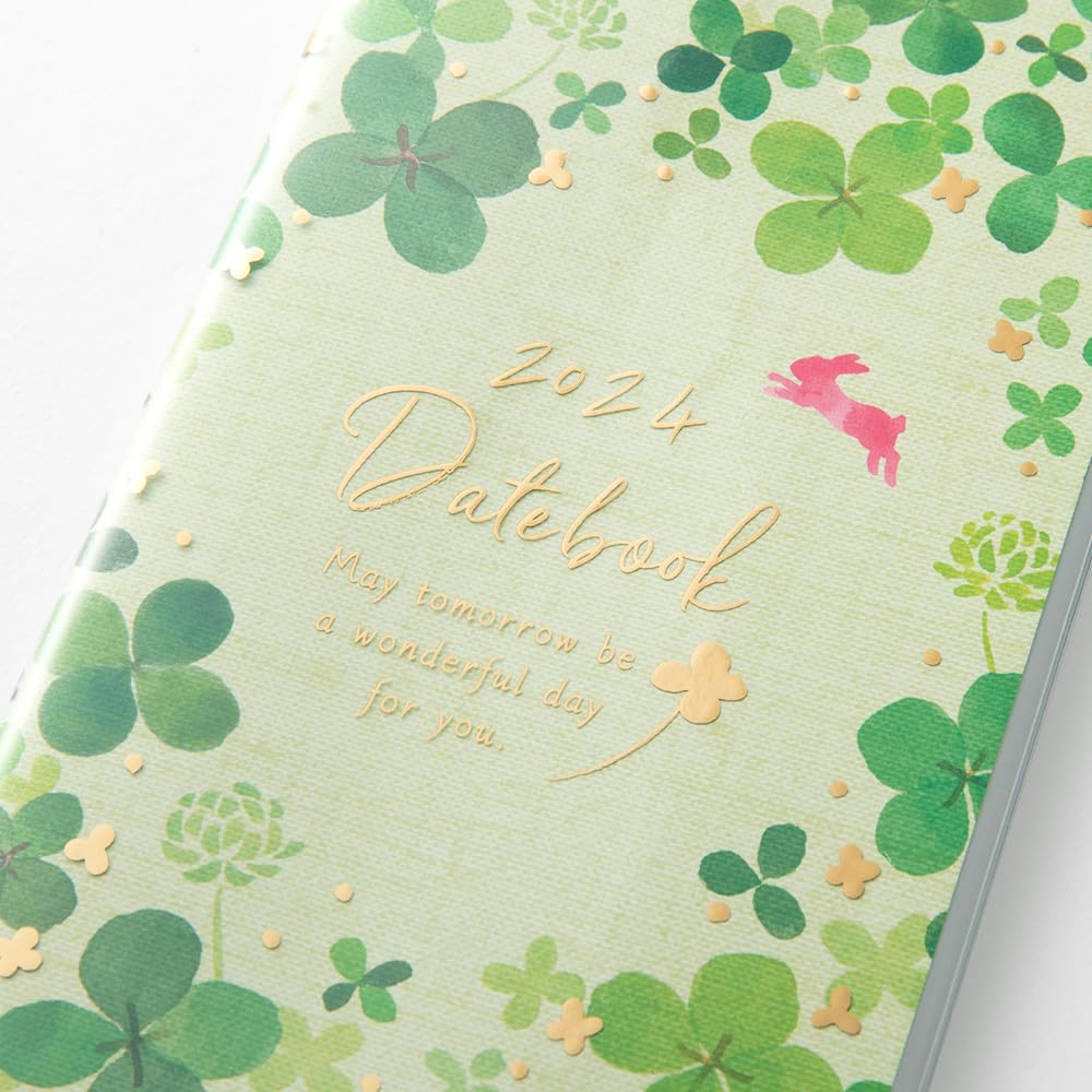 Midori Pocket Diary Notebook, 2024, Slim, Monthly Cat Pattern, Starts October (Clover pattern)