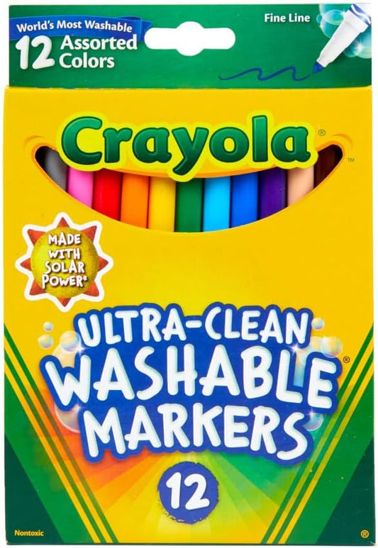 Crayola Ultra Clean Fine Line Markers (12ct), Washable Markers for Kids, Arts & Crafts, Coloring Book Markers, Toddler Gifts