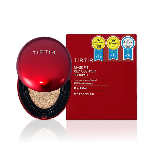 TIRTIR Mask Fit Red Cushion Foundation | Full coverage, Weightless, Skin fit, Satin Glow Finish, Korean Makeup Cushion Foundation (#17C Porcelain, 0.63 Fl Oz)