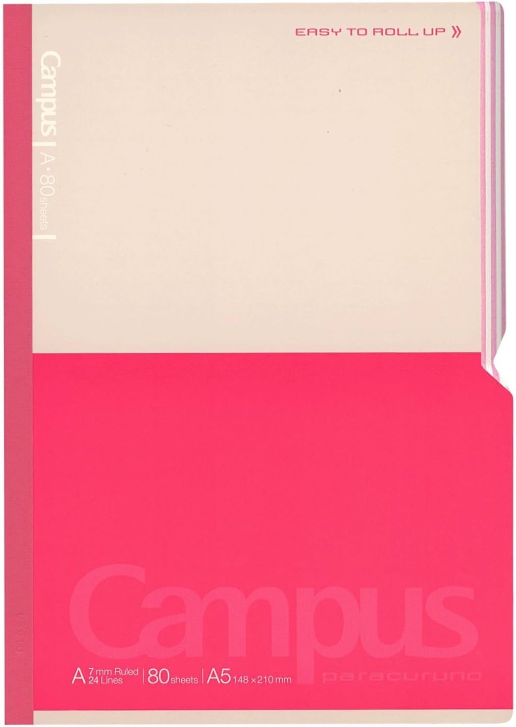 Kokuyo Campus Paracuruno Slanted Page Notebook - A5 (5.8" X 8.3") - 24 Lines X 80 Sheets - Pink