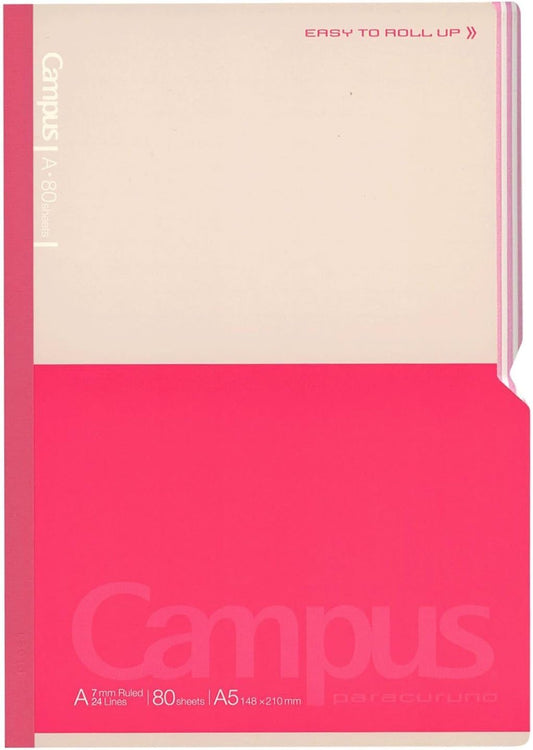Kokuyo Campus Paracuruno Slanted Page Notebook - A5 (5.8" X 8.3") - 24 Lines X 80 Sheets - Pink