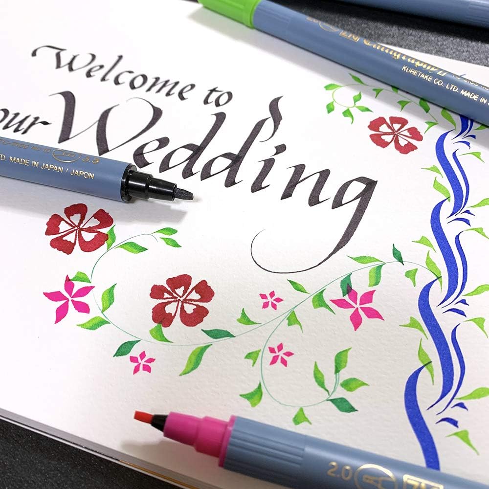 Kuretake Zig Calligraphy Pens,2mm. 3.5mm Dual Tip Markers, AP-Certified, No Mess, Photo-Safe, Acid Free, Lightfast, Odourless, Xylene Freeing, for Beginners, Made in Japan (6 pens Set)