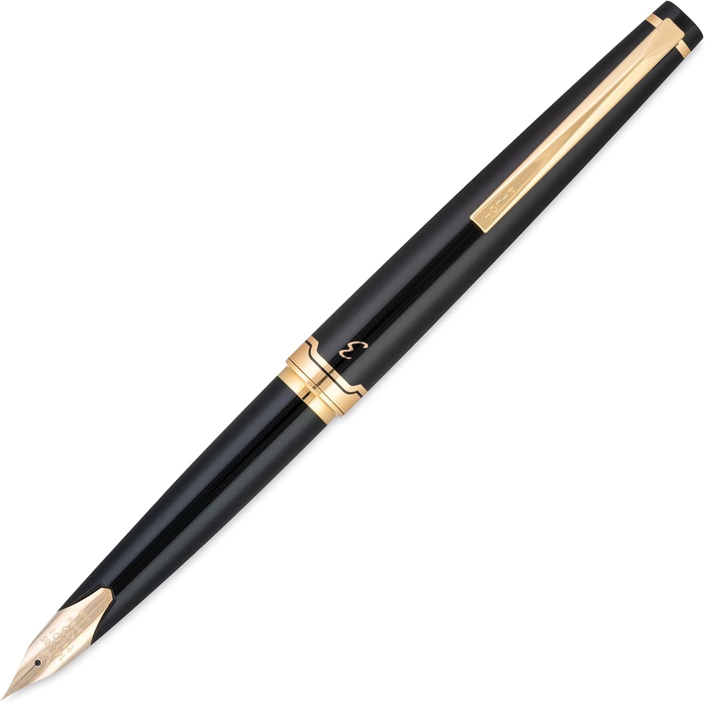 PILOT E95s Fountain Pen, Black Barrel with Gold Accents, Extra Fine Nib, Blue Ink (60836), main image