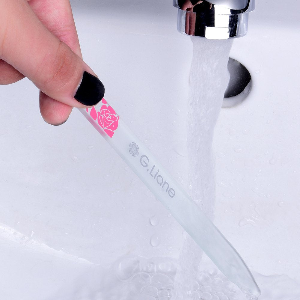 G.Liane Premium Glass Nail File with Case Professional Crystal Fingernail Files Perfect Manicure Set for Women Men Kids Nail Care Gift Set(Rose Pink)