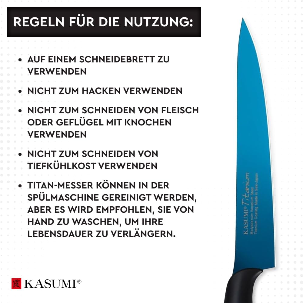 Kasumi Titanium Coated KTB3 7-3/4-Inch Titanium-Coated Carving Knife, Blue