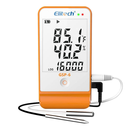 Elitech Digital Temperature Humidity Data Logger Pharmacy DDL with Calibration Certificate to auditor, Refrigerator Thermometer Vaccine Fridge Temperature Monitor Max Min Value GSP-6
