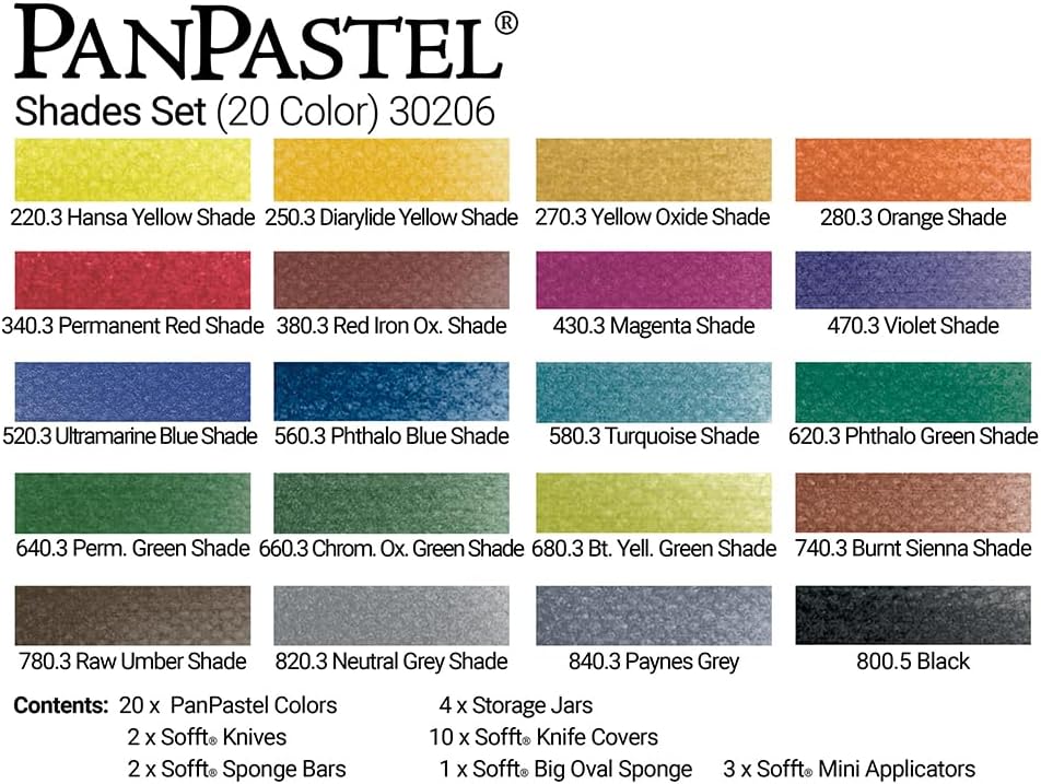 PanPastel Artist Pastels by GOLDEN, Shades Set, 20 Color, Professional Artist Pastels, Unique Pan Format (cake-like)