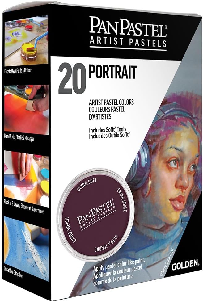 PanPastel Artist Pastels by GOLDEN, Portrait Set, 20 Color, Professional Artist Pastels, Unique Pan Format (cake-like)