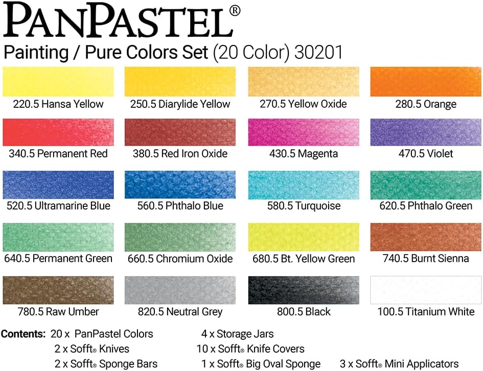 PanPastel Artist Pastels by GOLDEN, Painting Set, 20 Color, Professional Artist Pastels, Unique Pan Format (cake-like)