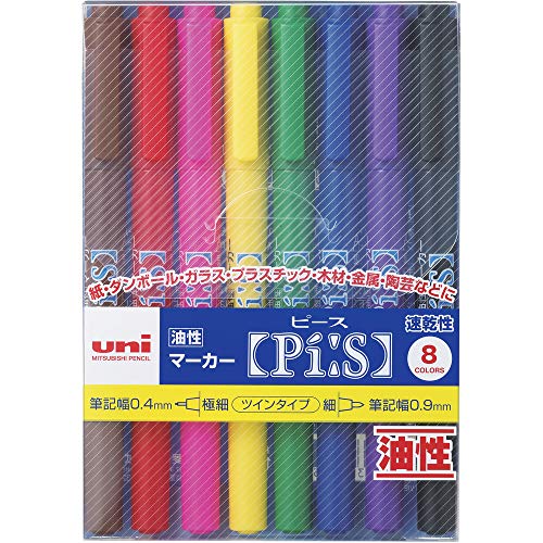 Mitsubishi Pencil Co., Ltd. oil-based felt-tip pen piece marker ultrafine + fine print round core 8-color set PA121T8C