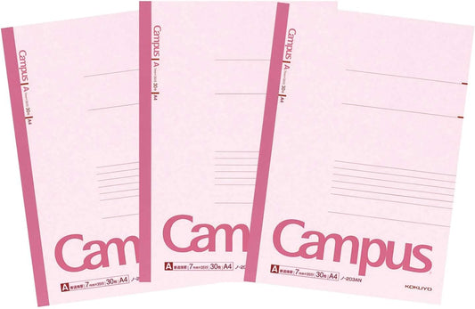 KOKUYO Campus Notebook, A 7mm Ruled, A4, 30 Sheets, 35 Lines, Pink, Pack of 3, Japan Import (NO-203AX3)