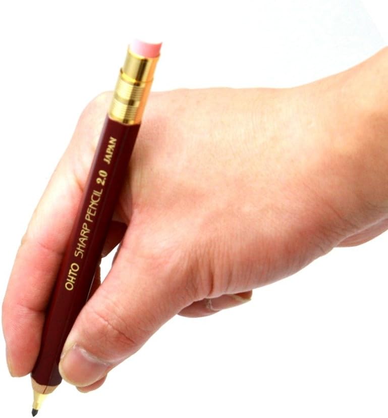 OHTO Mechanical Pencil Wood Sharp with Eraser 2.0, 2.0mm, Burgundy Body (APS-680E-Enji)