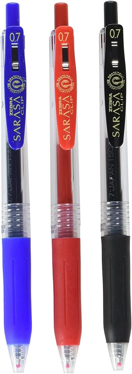 ZEBRA Sarasa Clip Gel Ink Ballpoint Pen, 0.7mm, 3 Color Set (JJB15-3CA)