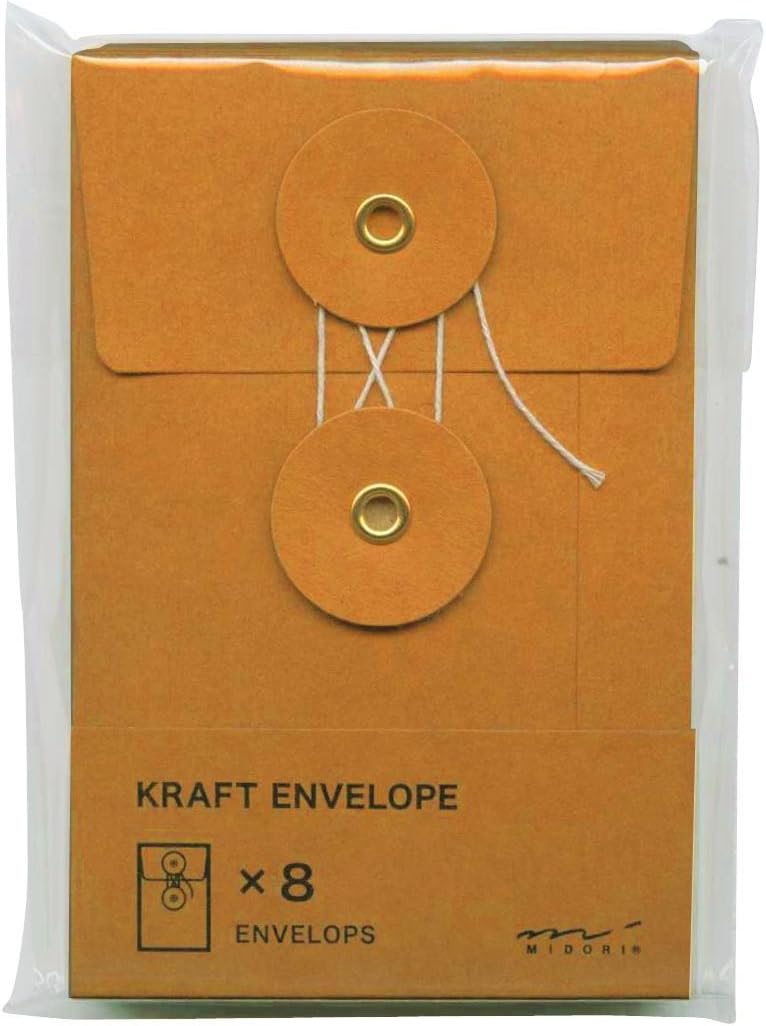 Midori 85676006 Kraft Envelopes, S, Vertical, With String, Orange, Pack of 8