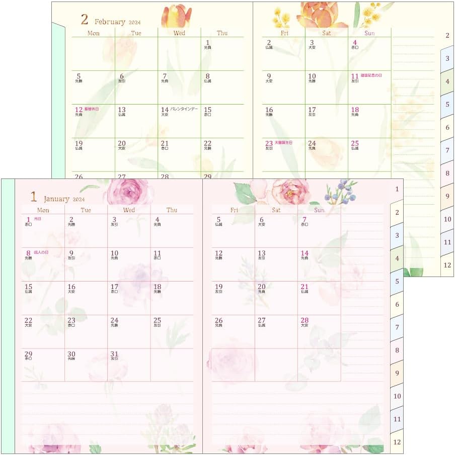 Midori Pocket Diary 22251006 Weekly Planner, 2024, A6, Clover Pattern, Starts January 2024 (country thyme floral)