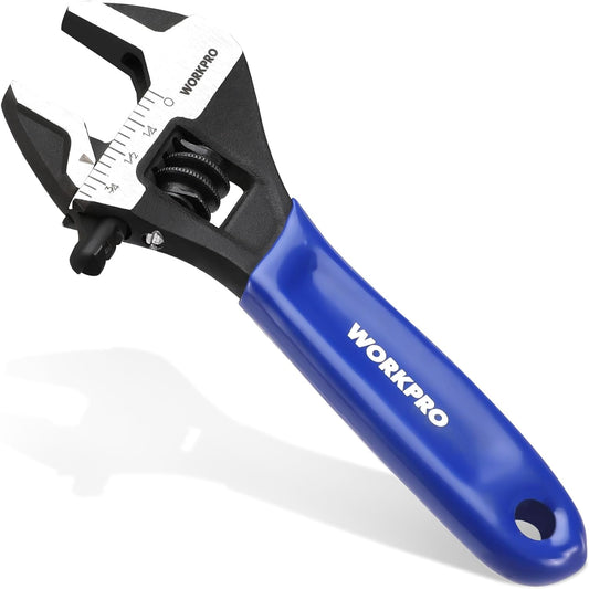 WORKPRO 4-Inch Adjustable Wrench, Cr-V Steel Wrench, Wide Jaw Black Oxide Wrench, Metric & SAE Scales, for Home, Garage, Workshop and DIY