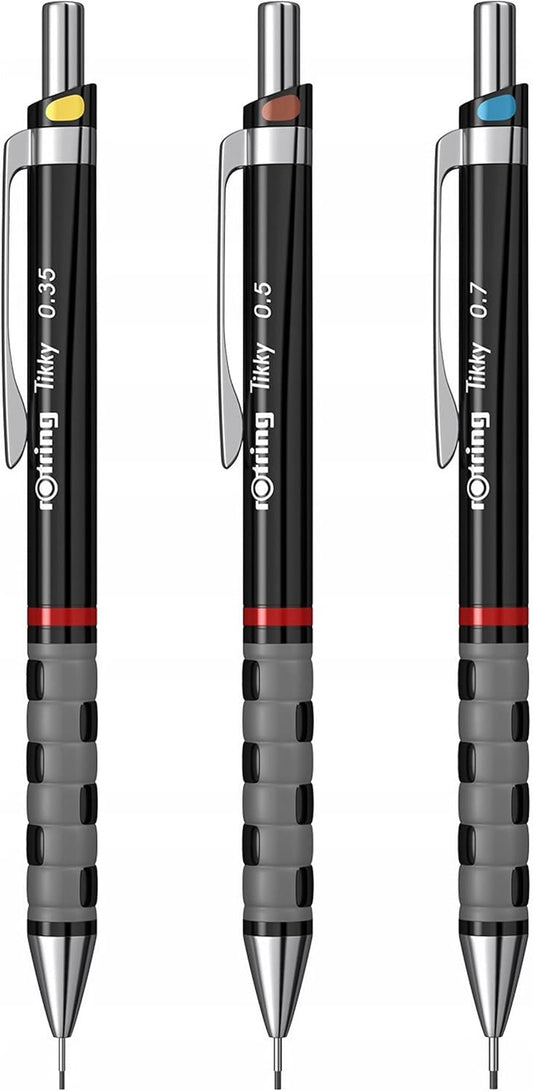 rOtring S0801310 Tikky Mechanical Pencil, Black Barrel, 3-Piece Set