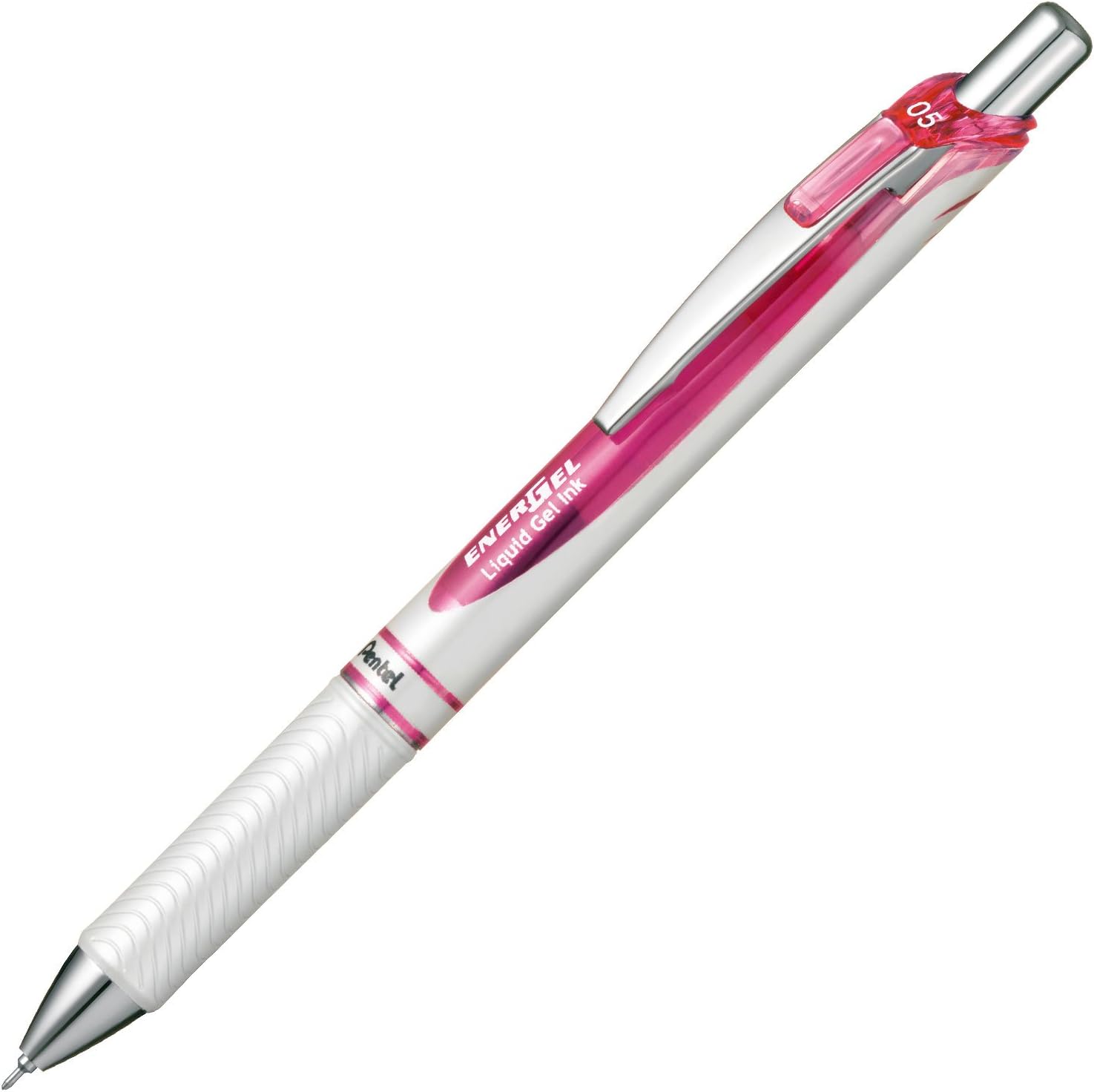 Pentel Energel Knock Ballpoint Pen, 0.5mm Needle Tip, Red Ink, Pearl White Body with Pink Accent (BLN75PW)