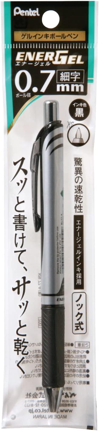 Pentel XBL77-A Retractable EnerGel Gel Ballpoint Pen, 0.7mm, Silver Axis, Black