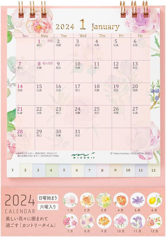 Midori 31269006 2024 Calendar, Tabletop, S, Country Time Floral Pattern (country time floral pattern)
