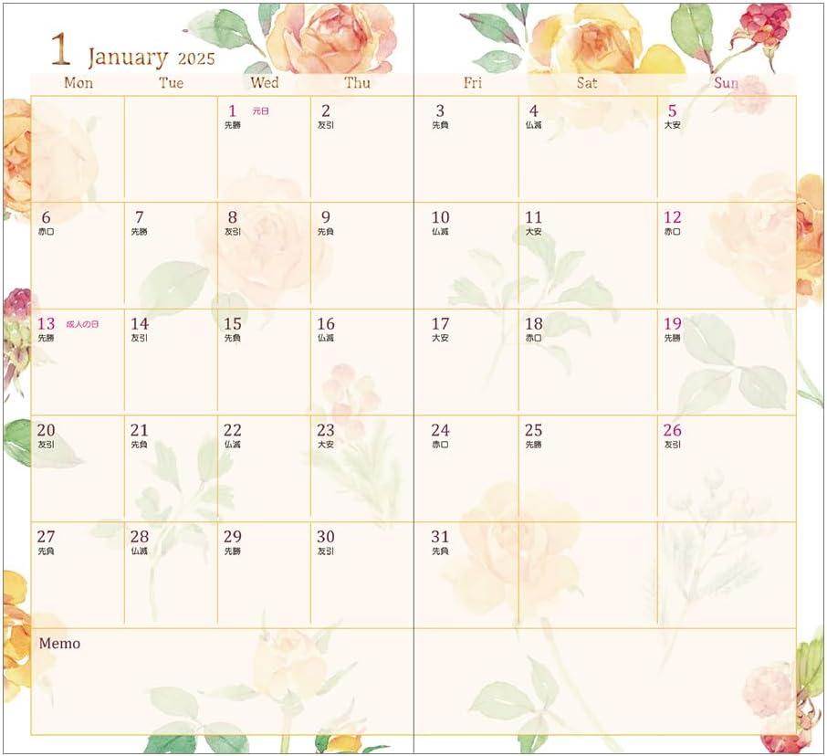 Midori Pocket Diary 2025 Slim Monthly Country Time Floral Pattern 22299006 (Begins January 2025)