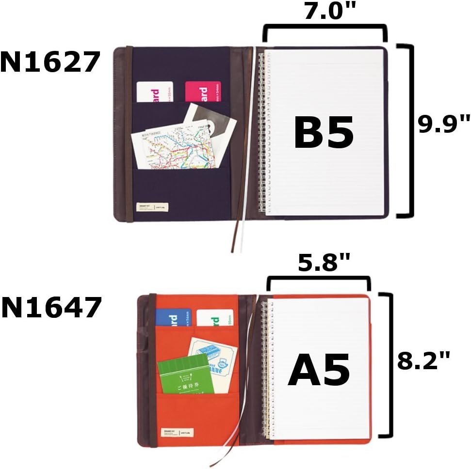 LIHIT LAB. Refillable Notebook with Cover, 7.2 x 9.6 x 1.5 inches, Navy (N-1647-11)