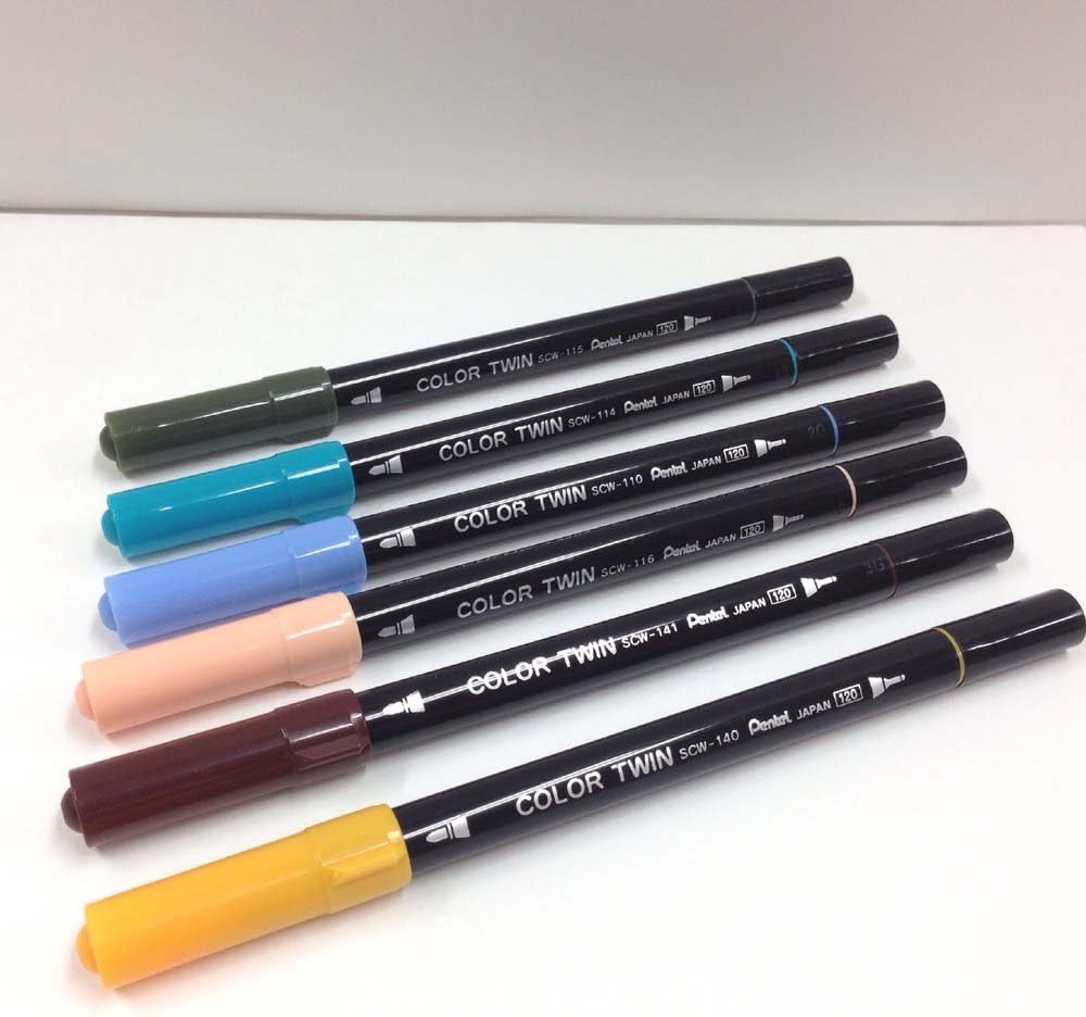 Pentel SCW-18 Water-Based Pen Set, Color Twin, 18 Color Set