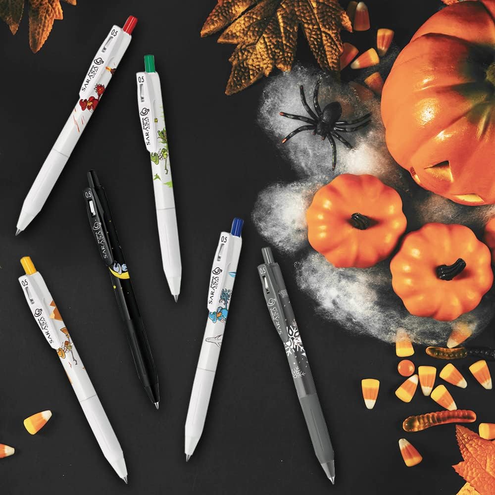 ZEBRA JJ15-WI-5C Gel Ballpoint Pen, Sarasa Clip, 0.02 inches (0.5 mm), Witch Pattern, Set of 5 Colors
