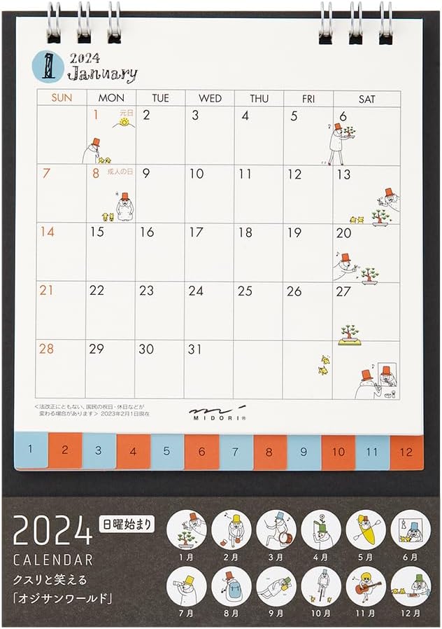Midori 31269006 2024 Calendar, Tabletop, S, Country Time Floral Pattern (Ojisan Print)