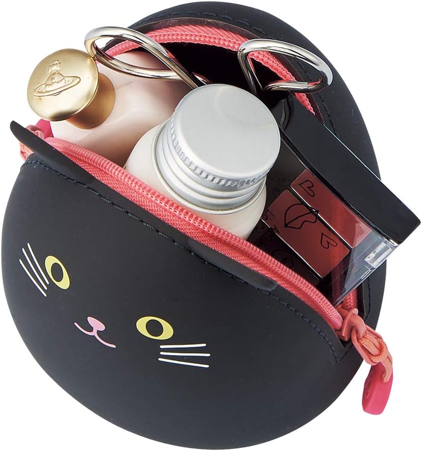 LIHITLAB PuniLabo Mini Zipper Pouch, Egg-Shaped, Black Cat (A7782-3), Medium